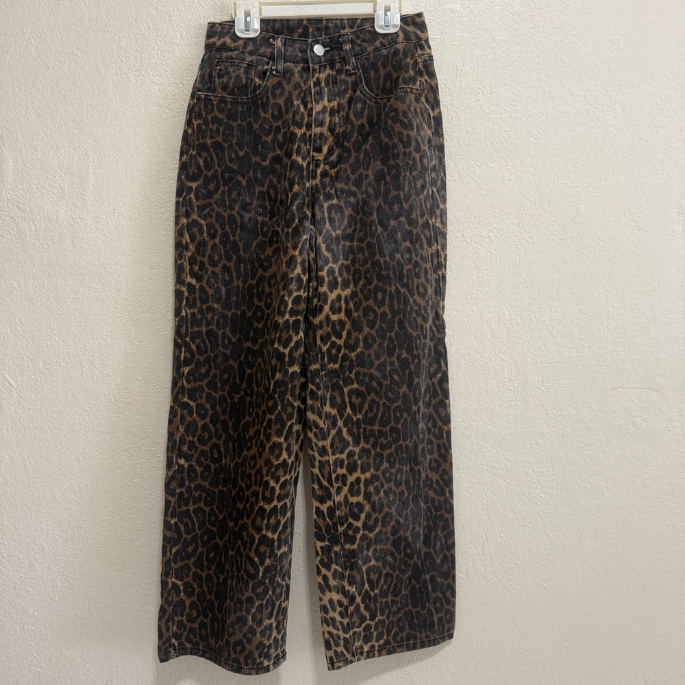 DAZY Women's Leopard Print Wide Leg Jeans Size S